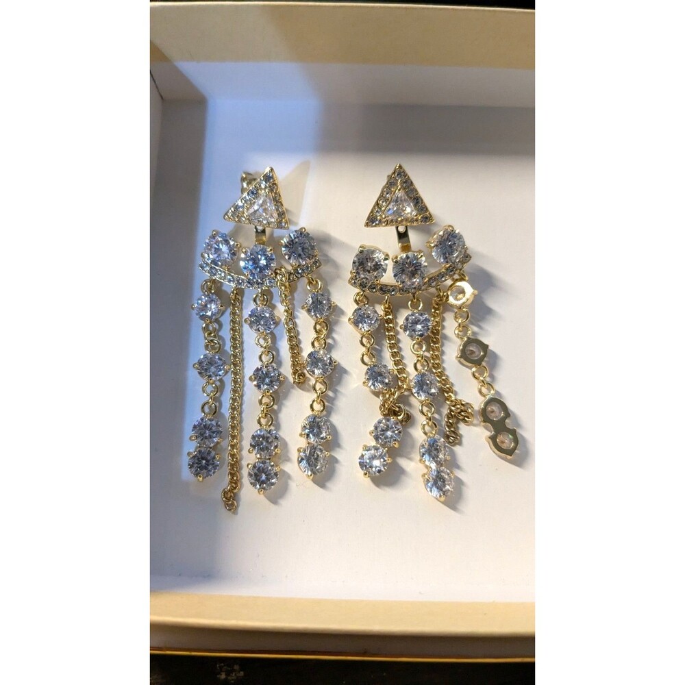 Joan Boyce Signed JB Gold-Tone crystal Chandelier convertible to studs earrings
